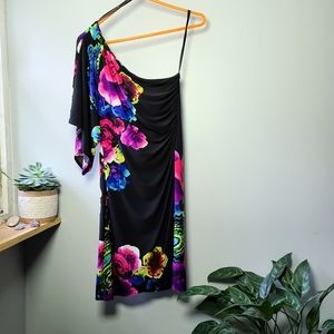Bisou Bisou Black Floral one shoulder dress 6
